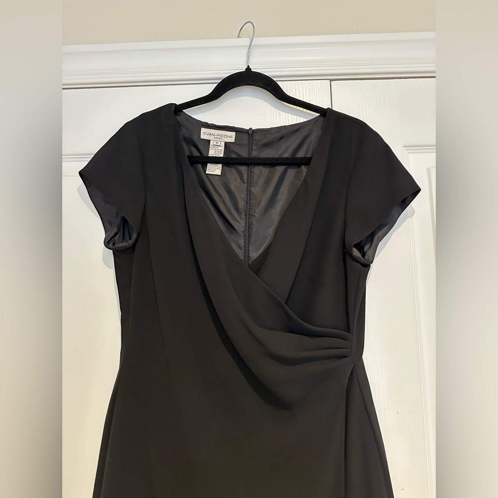 Vintage Late 1990s Evan-Picone Elegant Ladies Black Wrap Midi Dress